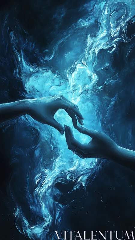 Luminous Hands Within Ethereal Blue Void
