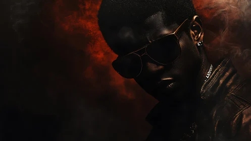 Moody portrait of a cool figure in glowing ember light.