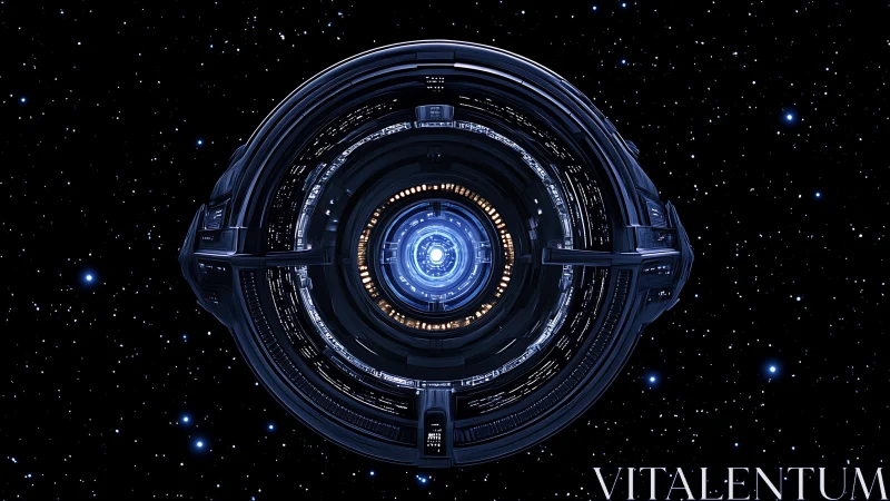 Centrally aligned star-gate reactor glows in deep space field