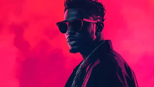 Neon-lit cool figure carved in electric magenta haze.