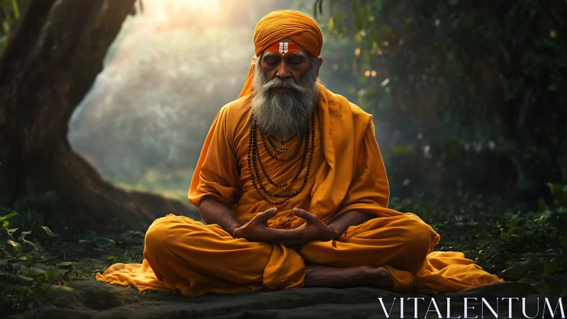 Forest sage in saffron calm, catching sunlit stillness.