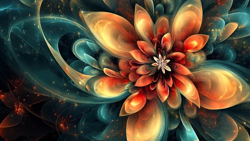 Radiant fractal bloom unfolds in layered luminous petal geometry