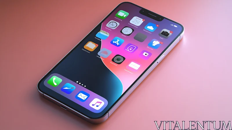 Modern iPhone displaying gradient home screen with app icons.