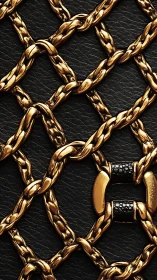 Interlaced gold chains form geometric pattern on black leather