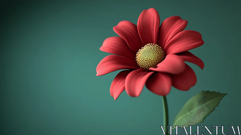 Rendered Gerbera Daisy with Sculptural Petals on Teal Field.