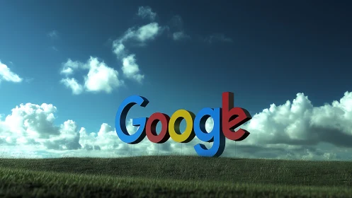 Oversized Google letters stroll quietly across rolling skyland