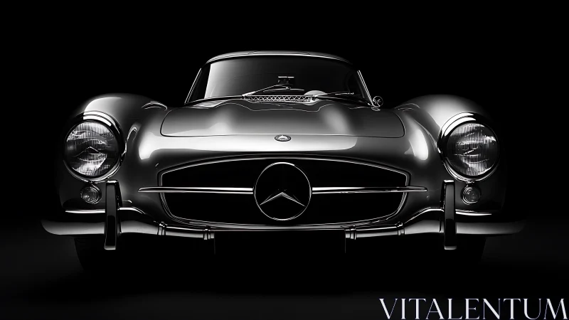 Silver coupe prowls the darkness with sculpted chrome intent