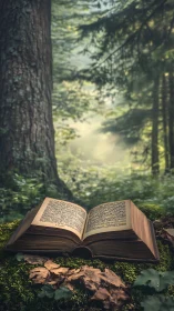 Open Book Resting Among Forest Floor Moss and Foliage