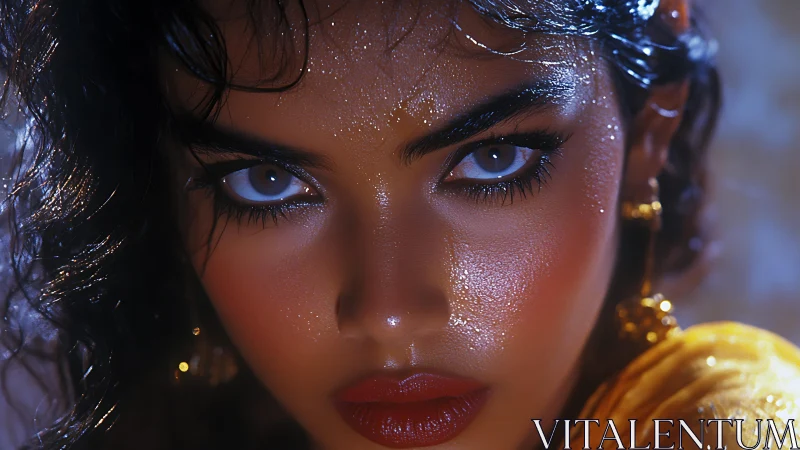 Intense wet-look portrait glows with electric cinematic light
