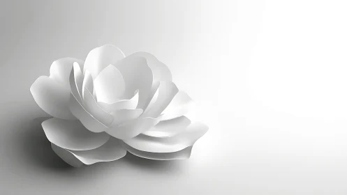 Three-dimensional white camellia rendered with monochromatic light modeling