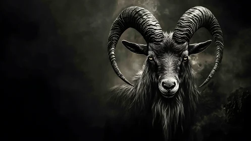 High-contrast digital rendering of a horned mountain goat.