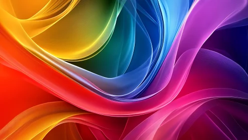 Curved multicolor translucent ribbons overlap in smooth layers