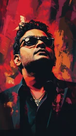 Bold portrait in red with confident sunglasses and light.