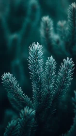 Macro evergreen fir needles with shallow depth of field bokeh