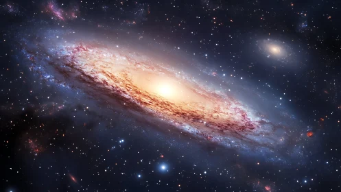 Edge-on spiral galaxy rendered with high dynamic range stellar fields