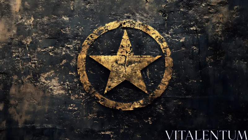 Weathered gold star emblem on dark textured surface.