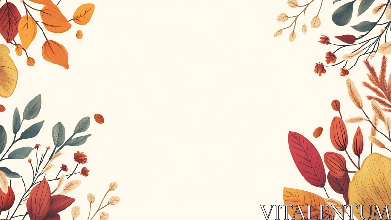 Autumn botanical border with warm foliage on cream background.