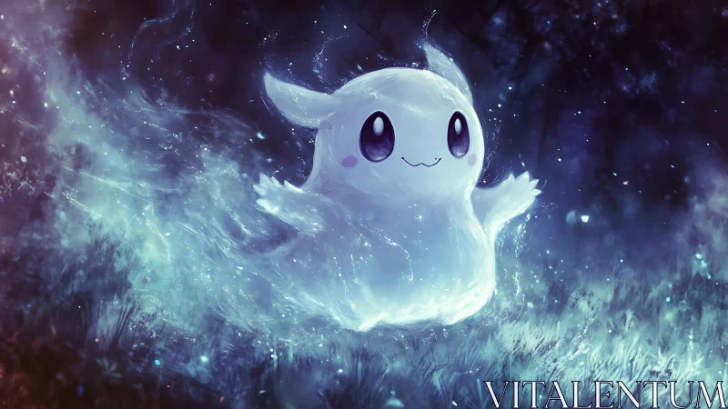 Glowing spirit creature dances through misty moonlit forest