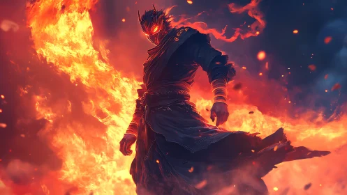 Infernal warrior strides through vortex of sculpted fire