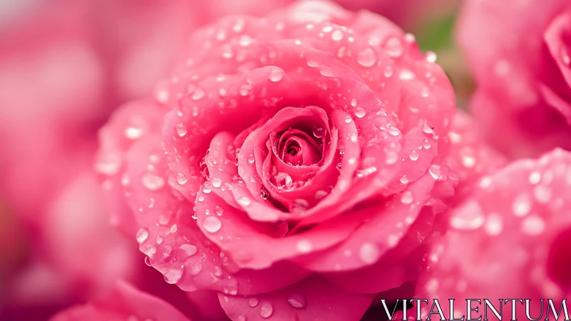 Magenta Rose Bloom with Prismatic Water Droplets in Macro Photography