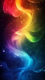 Cosmic rainbow currents drifting through a dreamy night sky.