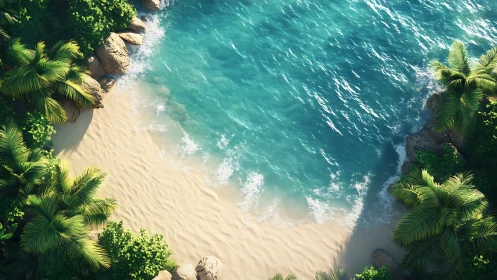 Turquoise Paradise: Tropical Cove Meets Pristine Sandy Shore.