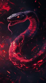 Serpentine form coils through ember-lit void with high-contrast rim lighting