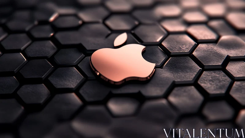 Metallic emblem on dark hexagonal tessellated surface, shallow DOF