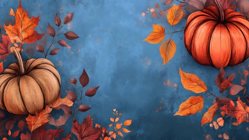 Pumpkin duet drifting through indigo-tinted autumn hush.