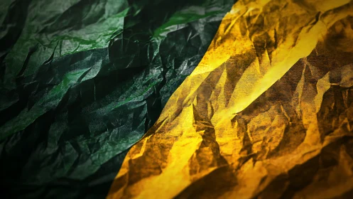 Wrinkled green and yellow fabric diagonal color field study