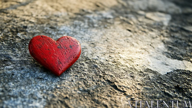 Red heart-form object on weathered concrete surface
