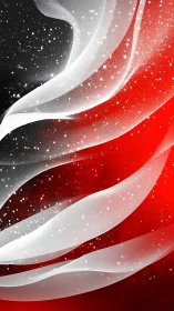 Curved translucent ribbons sweep across black and red background