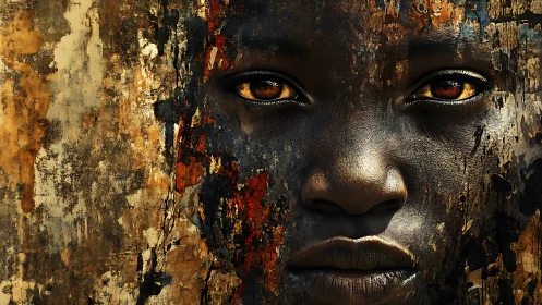 Bold golden eyes emerge gently from a textured painted world