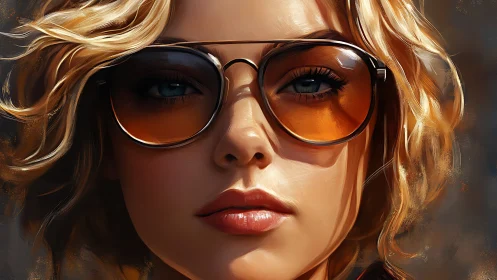 Close-up stylized portrait of woman in tinted sunglasses.