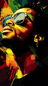 Bold portrait in sunglasses glowing with vivid color and light.
