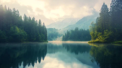 Alpine Lake Reflection: Mountain Landscape Symmetry.