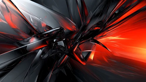 Crystalline red vectors bursting through metallic voids.