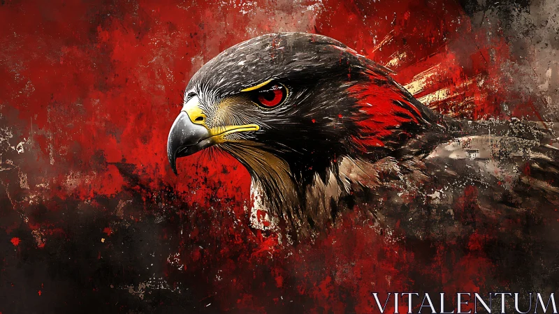 Fierce Hawk Digital Painting with Intense Red and Black Background.