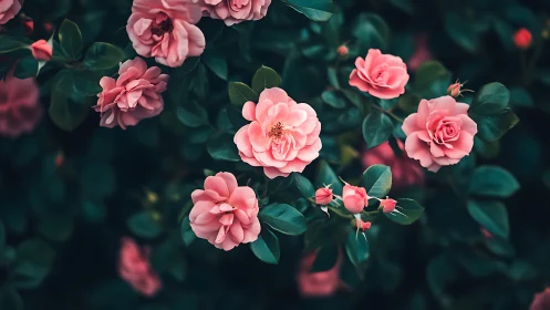 Velvet Blooms Dancing Through Emerald Shadows.