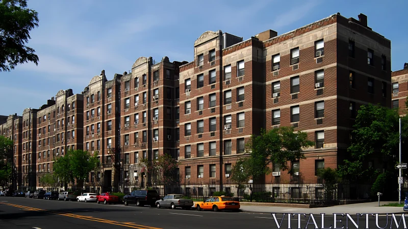 Early 20th‑century brick apartment frontage with axial symmetry.