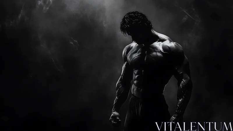 Shadowed athlete stands strong in dramatic studio light