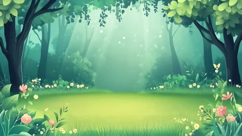 Enchanted Forest Meadow with Morning Light