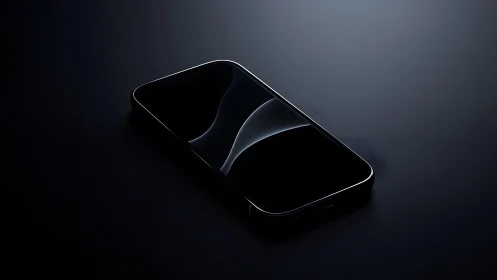 Sleek modern smartphone on dark reflective surface, minimalist style.