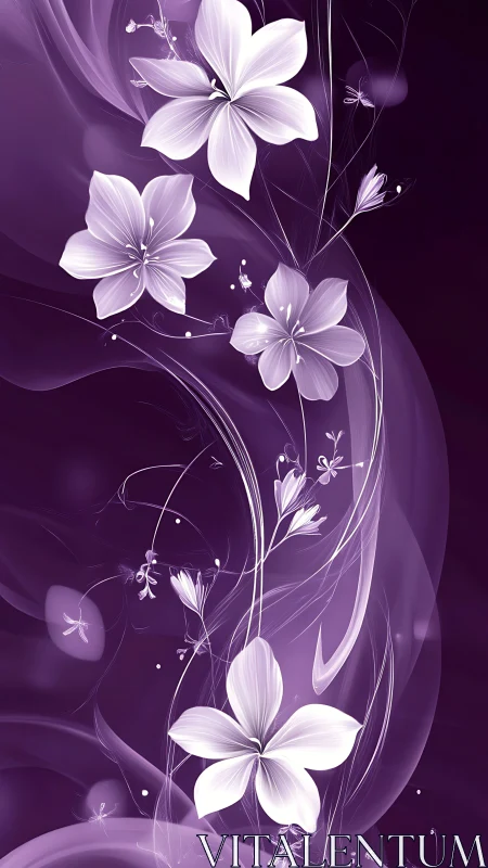 Ethereal Botanical Digital Composition: Abstract Purple Floral.