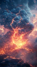 Lightning Storm Over Volcanic Landscape at Dusk
