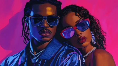 Neon lovers lean into midnight with mirrored cool defiance