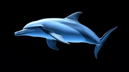 Glowing dolphin glides through darkness in sleek profile view.