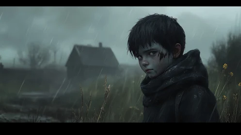 Storm-soaked orphan staring down the haunted horizon.
