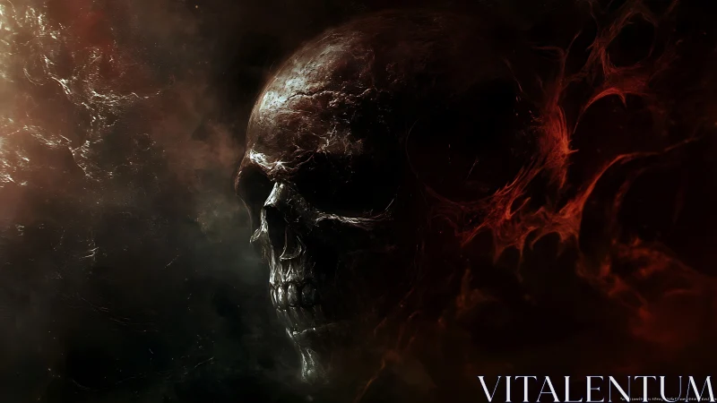 Burning void cradles a half-lit skull woven from embers