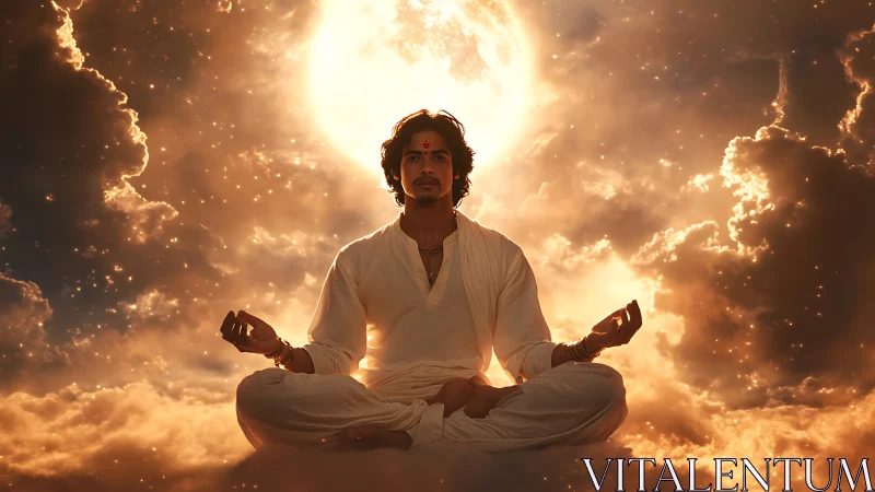 Peaceful sky meditation bathed in soft celestial light.